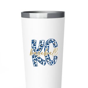 Kansas City Baseball Tumbler, KC Sports Team Fan Drink Cup, Baseball Tailgate Tumbler, Royal Blue Leopard Design Insulated Mug, Drink Cooler image 1