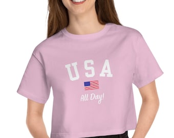 Maglietta corta da donna Champion USA, maglietta patriottica del 4 luglio