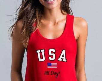 USA All Day Tank Top, Patriotic Racerback, 4th of July