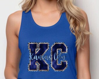 Kansas City-honkbaltanktop, KC Pride-kleding, fankleding koningsblauwe glitter, baseballteamtop, KC Fan-tanktop