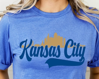 Kansas City Baseball T-Shirt, KC Skyline, Royal Blue Pride