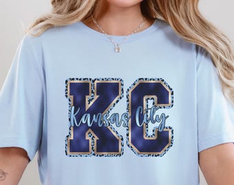 Kansas City Baseball Shirt, KC Pride Apparel, Royal Blue Tee, Team Gear Gift, Glitter KC Clothing Design, Team Fan Tailgate T-Shirt