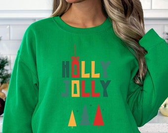 Christmas Holly Jolly Sweatshirt, Festive Christmas Holiday Crewneck Merry Xmas Pullover, Cute Winter Seasonal Apparel, Cozy Unisex Top