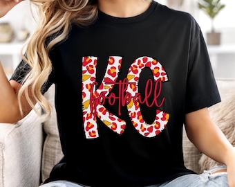 Camiseta de fútbol de Kansas City, ropa del equipo de fútbol de Kansas City, camiseta del equipo de fútbol, artículos para fanáticos, diseño de estampado de leopardo, camiseta del orgullo de Kansas City, espíritu de tailgate