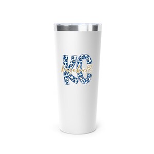 Kansas City Baseball Tumbler, KC Sports Team Fan Drink Cup, Baseball Tailgate Tumbler, Royal Blue Leopard Design Insulated Mug, Drink Cooler image 2