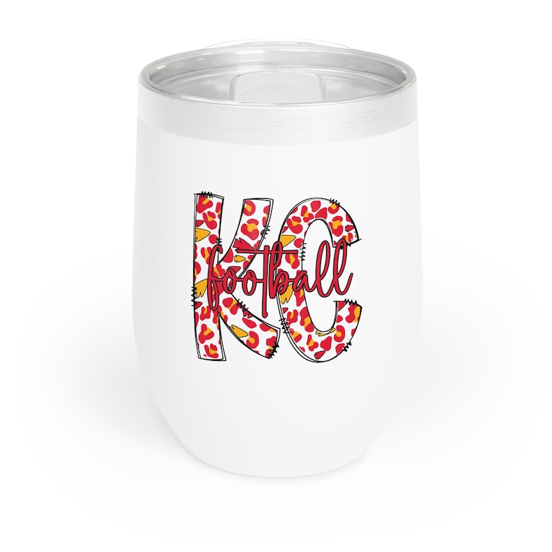 Kansas City Football Wine Tumbler, KC Football Leopard Print Wine Cup, Tailgate Drinkware, Football Fan Gift, KC Team Spirit Drink Cup image 1