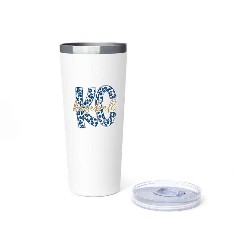 Kansas City Baseball Tumbler, KC Sports Team Fan Drink Cup, Baseball Tailgate Tumbler, Royal Blue Leopard Design Insulated Mug, Drink Cooler image 1