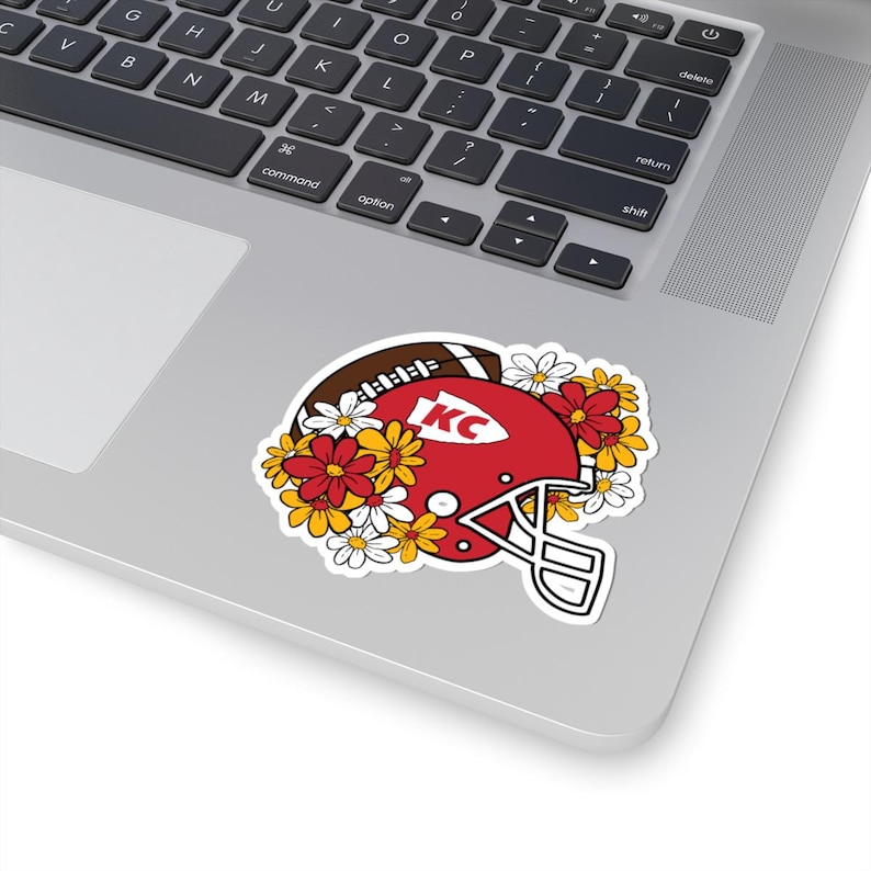Kansas City Football Kiss-Cut Sticker - KC Floral Football Fan Decal, KC Pride Flower Decal, Team Spirit Sticker, KC Football Lover Gift image 1