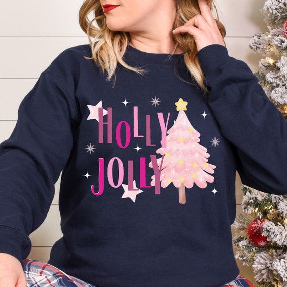 Holly Jolly Weihnachts-Sweatshirt, Pink Weihnachtsbaum