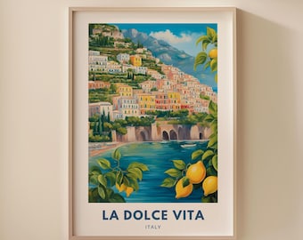 Lámina «La Dolce Vita», arte mural italiano, arte de la costa amalfitana, póster de verano europeo, cita italiana, arte abstracto, Italia, playa costera, regalo de luna de miel