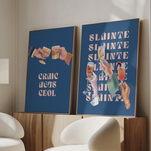 Sláinte Irish Set Cheers Print Craic & Ceol Cadeaus voor expats Ierland Print Gaelic Print Drink Wall Art Bar Cart Decor Schotse print