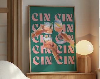 Cin Cin Wall Art Cheers Print Retro Wine Poster Vintage Bar Cart Art Cocktail Print Italian Wall Art European Summer Decor Instant Download