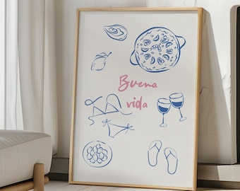 Buena Vida Sommer Druck Spanische Wand Kunst Europäischer Sommer Poster Tapas Druck Tapas Druck Kunst Minimalistische Kunst Positive Kunst SofortDownload