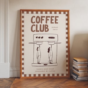 Arte de pared de club de café, póster de café retro, impresión de carrito de café, decoración de estación de café, arte para amantes del café, impresión de barra de café, arte, ambiente de café imagen 1