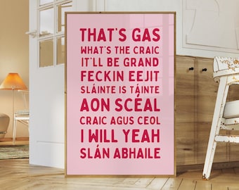 Frases irlandesas rosas, refranes irlandeses, arte gaélico, regalo, lindos regalos de arte para el hogar para expatriados, arte irlandés, impresión gaélica, decoración para niña, descarga instantánea