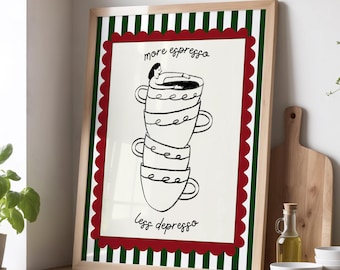 Green Striped More Espresso Wall Art Kitchen Wall Art Retro Coffee Dining Room Prints Coffee Lover Gift New Home Decor Friend Gift Cafe Bar