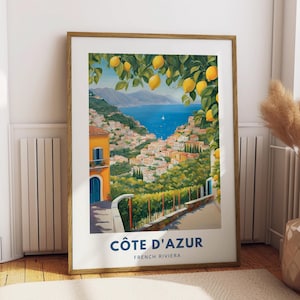Französische Riviera Cote d'Azur Druck Reiseplakat Frankreich Reise Wandkunst Französische Riviera Küste Reisegeschenk Reise Erinnerungsstücke Flitterwochen Geschenke