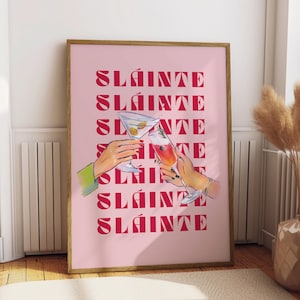 Sláinte Irish Cheers Bar Cart Decor Iers gezegde Cadeaus voor expats Cocktail Print Dopamine Decor Ierland Art Gaelic Print Happy Hour Wall Art