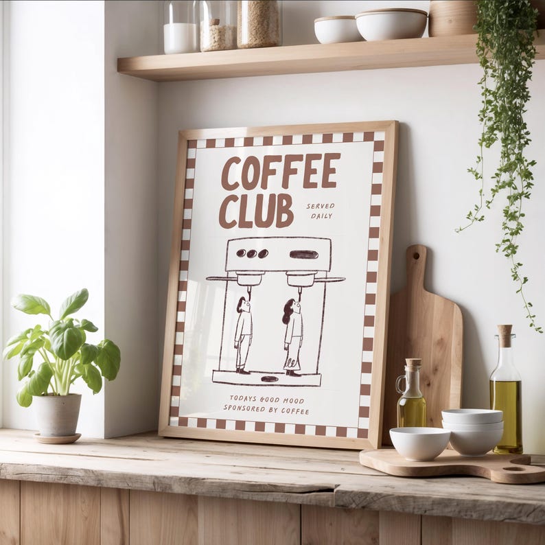 Coffee Club Wall Art Retro Coffee Poster Coffee Cart Print Coffee Station Decor Coffee Lover Art Coffee Bar Print Art  Coffee Vibes Instant Download Printable Art Coffee Addict Art Funny Kitchen Poster