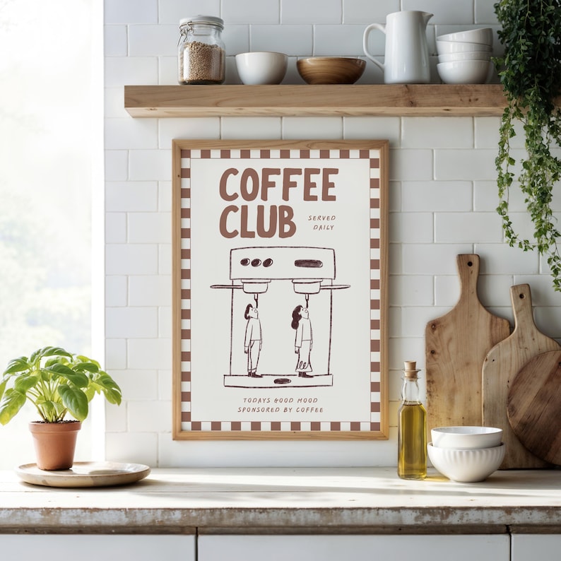 Coffee Club Wall Art Retro Coffee Poster Coffee Cart Print Coffee Station Decor Coffee Lover Art Coffee Bar Print Art  Coffee Vibes Instant Download Printable Art Coffee Addict Art Funny Kitchen Poster