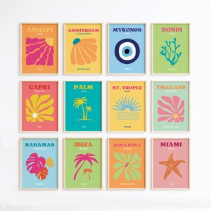 12er Set Reise Poster Trendy Y2K Bunte Drucke Preppy Wand Kunst Druck College Wohnheim Zimmer Dekor Ausstellung Amalfi, Mykonos, Capri, Ibiza