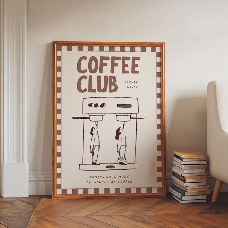 Arte de pared de club de café, póster de café retro, impresión de carrito de café, decoración de estación de café, arte para amantes del café, impresión de barra de café, arte, ambiente de café imagen 1