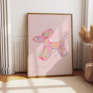 Globo rosa perro pared arte impresión dopamina arte de la pared arte de la pared de moda, arte divertido de la pared decoración de la habitación preppy decoración de la habitación danesa Y2K decoración de la habitación