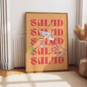 カラフルなSaludウォールアート スペインの乾杯プリント レトロワインポスター ヴィンテージバーカートアート カクテルプリント メキシカンウォールアート ヨーロッパの夏の装飾