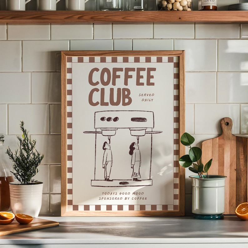 Arte de pared de club de café, póster de café retro, impresión de carrito de café, decoración de estación de café, arte para amantes del café, impresión de barra de café, arte, ambiente de café imagen 2
