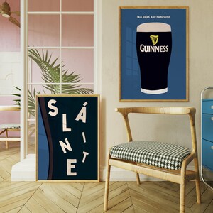 Sláinte Set of 2 Prints Guinness Art Cheers Drink Wall Art Blue Funny Bar Cart Decor Gifts for Irish Gifts For Him Retro Poster Ireland Art Printable Art Instant Download