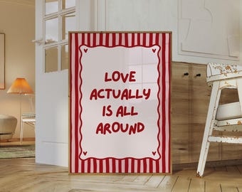 Love Actually Is All Around Print Dorm Room Aesthetic Wall Art Retro Heart Trendy Love Heart Christmas Decor Mid Century Print Valentine