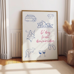 Gday From Downunder Print Decoración australiana Póster de Sydney Viajes Australia Regalo para viajeros Impresión femenina Arte minimalista Arte positivo