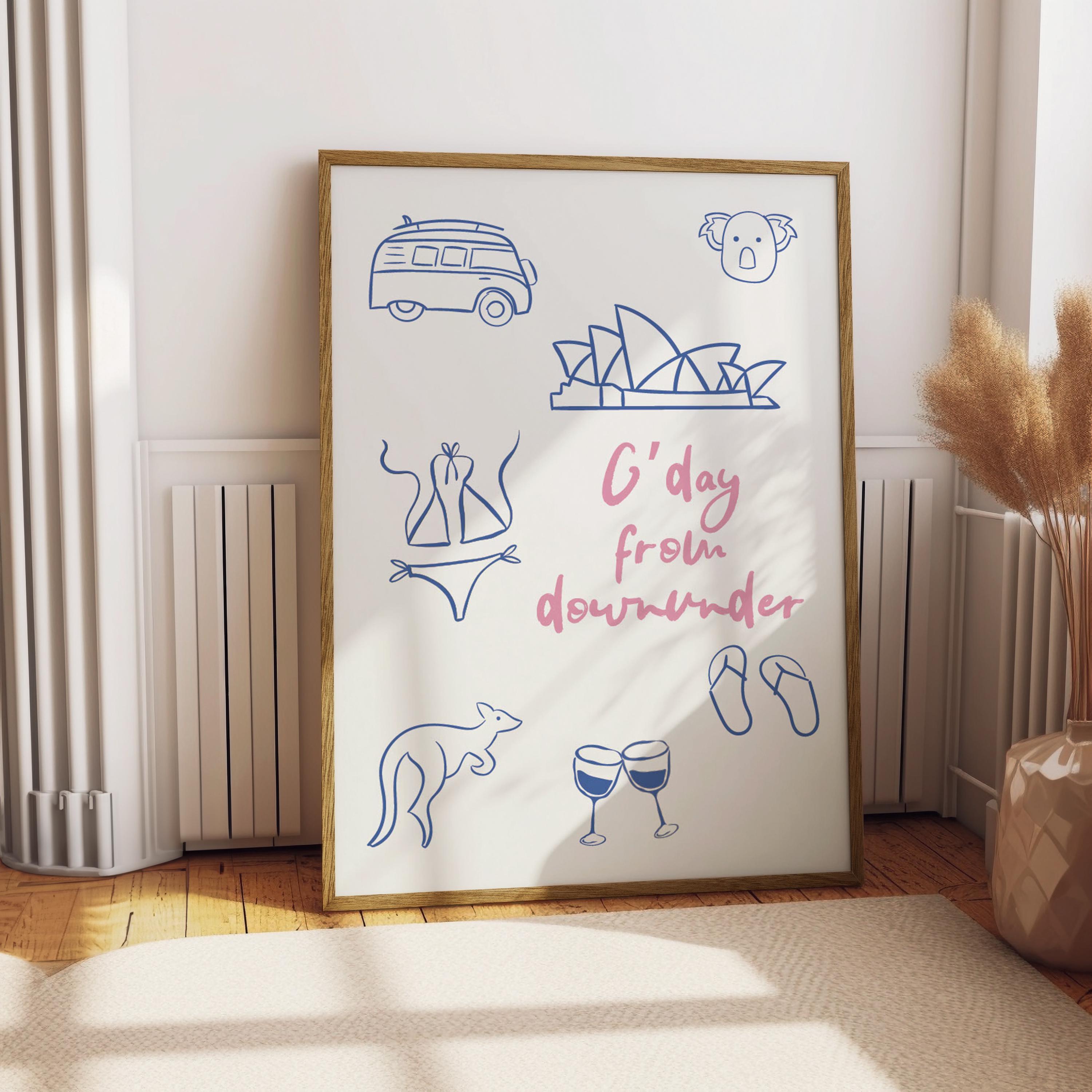 Gday Von Downunder Druck Australische Dekor Sydney Poster Reise Australien Geschenk für Reisende Feminine Druckkunst Minimalistische Kunst Positive Kunst