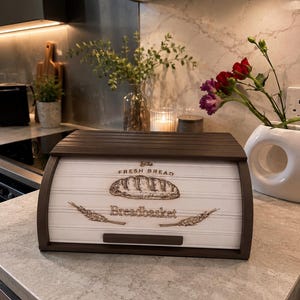 Rustic Wooden Bread Box | Roll Top Bread Bin | Farmhouse Kitchen Storage