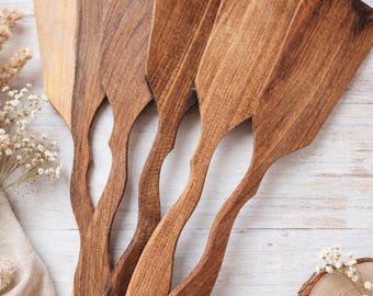 Handgemachte Holz Pfannenwender - Rustikale Küchen Utensilien, Naturholz