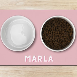 Personalized Pet Placement - Pink Bold Letters, Food Bowl Mat, Dog Mom Gift, Cat Mom Gift, Pet Water Mat, Pet Bowl Mat, New Puppy Gift
