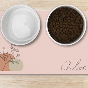 Personalized Pet Placement - Pink Minimalist Floral, Food Bowl Mat, Cat Mom Gift, Dog Mom Gift, Pet Water Mat, Pet Bowl Mat, New Puppy Gift