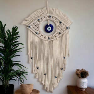 Greek Evil Eye Dreamcatcher, Macrame Wall Hanging, Boho Turkish Evil Eye Ornament, Home Decor, Spiritual Blessing Charm Wall Decor, Wall Art