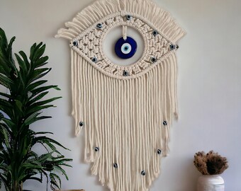 Griekse boze oog Dreamcatcher, macrame muur opknoping, Boho Turkse boze oog ornament, decor van het huis, spirituele zegen charme wand decor, kunst aan de muur