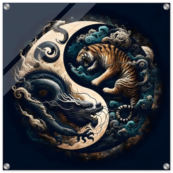 Yin & Yang avec dragon et tigre sur acrylique