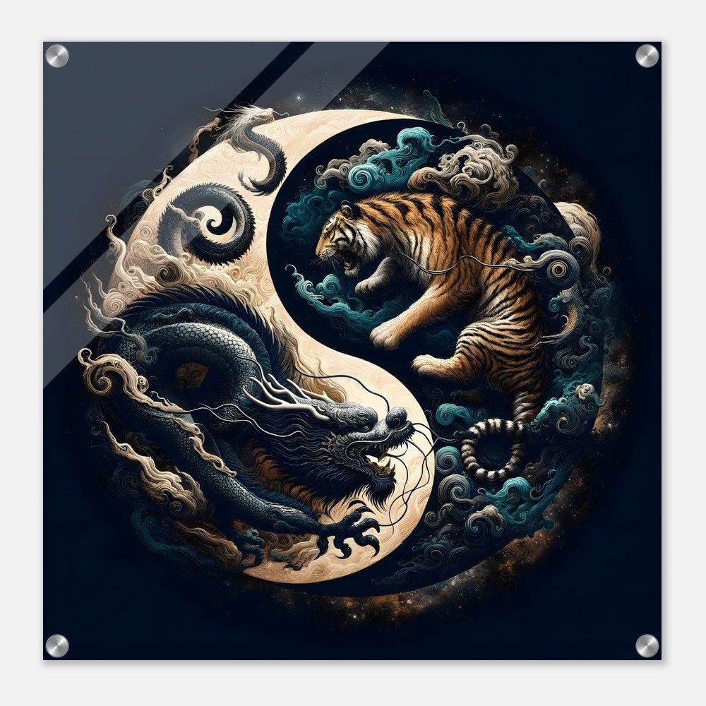 Yin & Yang With Dragon and Tiger on Acrylic - Etsy