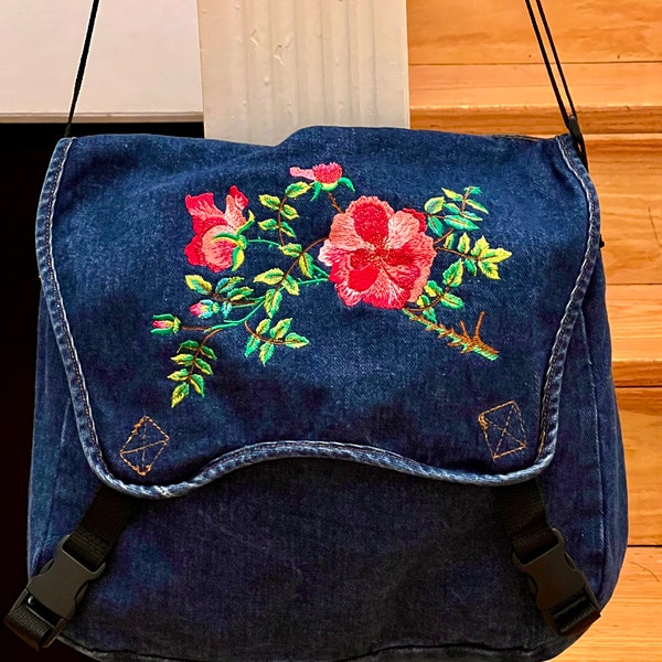 Embroidered Denim Messenger Bags