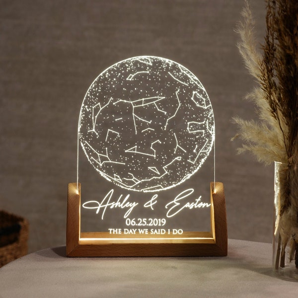Custom Star Map by Date, Personalized Constellation Map, Star Map Night Light, Gifts for Couples, Engagement Gifts, Anniversary Gift for Her