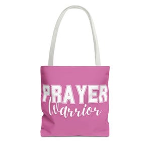 PRAYER WARRIOR pink Tote Bag, Bible Verse Tote Bag, Christian Gifts for her Bible Bag, Religious Gifts, Reusable Cotton Tote for Church