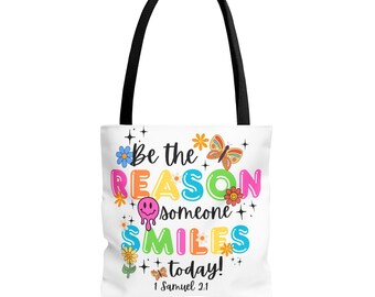 Bolsa de mano colorida SMILE, bolsa de mano con versículos bíblicos, regalos cristianos para ella, bolsa de la Biblia, regalos religiosos, bolsa de algodón reutilizable para la iglesia
