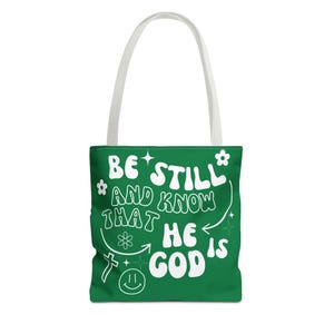 HE IS GOD dark green Tote Bag, Bible Verse Tote Bag, Christian Gifts for her Bible Bag, Religious Gifts, Reusable Cotton Tote for Church