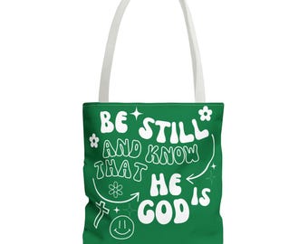 HE IS GOD dark green Tote Bag, Bible Verse Tote Bag, Christian Gifts for her Bible Bag, Religious Gifts, Reusable Cotton Tote for Church