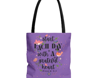 GRATEFUL lila Einkaufstasche, Bibel-Vers-Einkaufstasche, christliche Geschenke für ihre Bibel-Tasche, religiöse Geschenke, wiederverwendbare Baumwolltasche für die Kirche