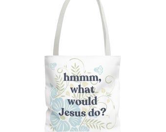 Bolsa de mano con flores blancas de Jesús, bolsa de mano con versículos bíblicos, regalos cristianos para ella, bolsa de la Biblia, regalos religiosos, bolsa de algodón reutilizable para la iglesia