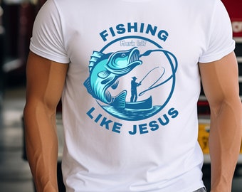 フィッシング マルコ1:17 クリスチャンシャツ 男性へのギフト 宗教的なアパレル 聖書の一節Tシャツ 信仰のインスピレーションシャツ 洗礼ギフト